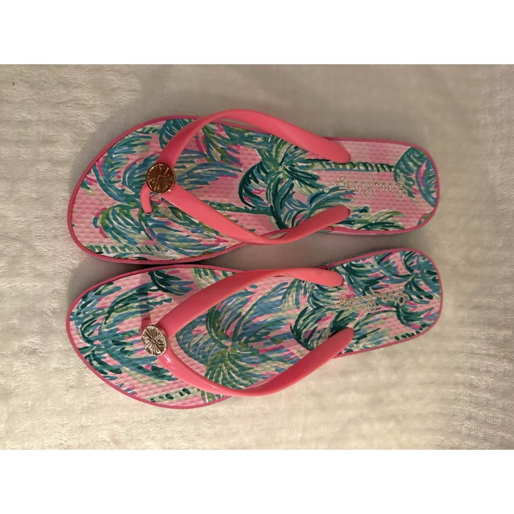 Women's Lily Pulitzer Pink Multi Color Flip Flops Size 8